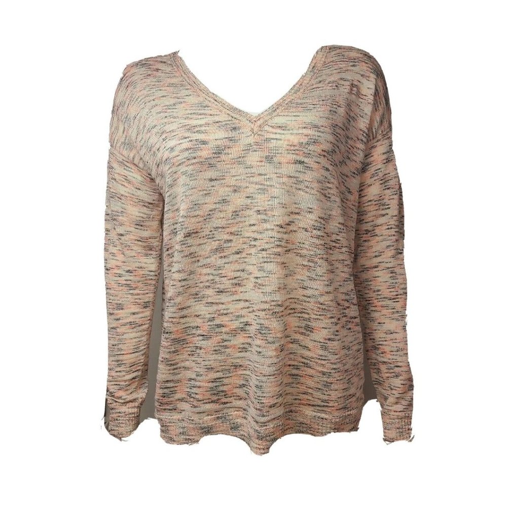 Kensie Top Sweater Womens Size M Medium Pink Gray Long Sleeve V Neck Lightweight